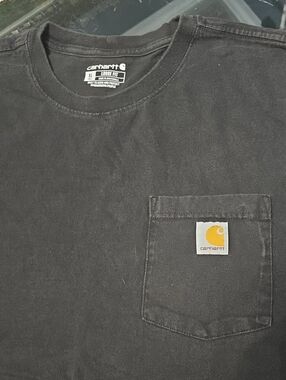 Carhartt Black Short-Sleeve Pocket Tee with Yellow Logo Patch Loose Fit